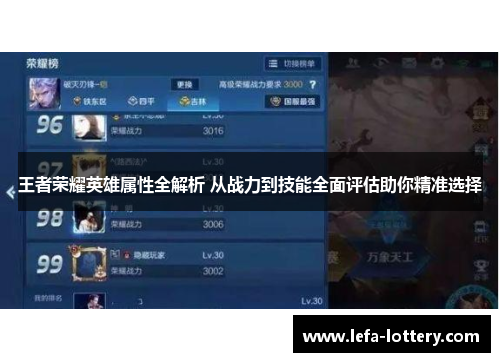 王者荣耀英雄属性全解析 从战力到技能全面评估助你精准选择